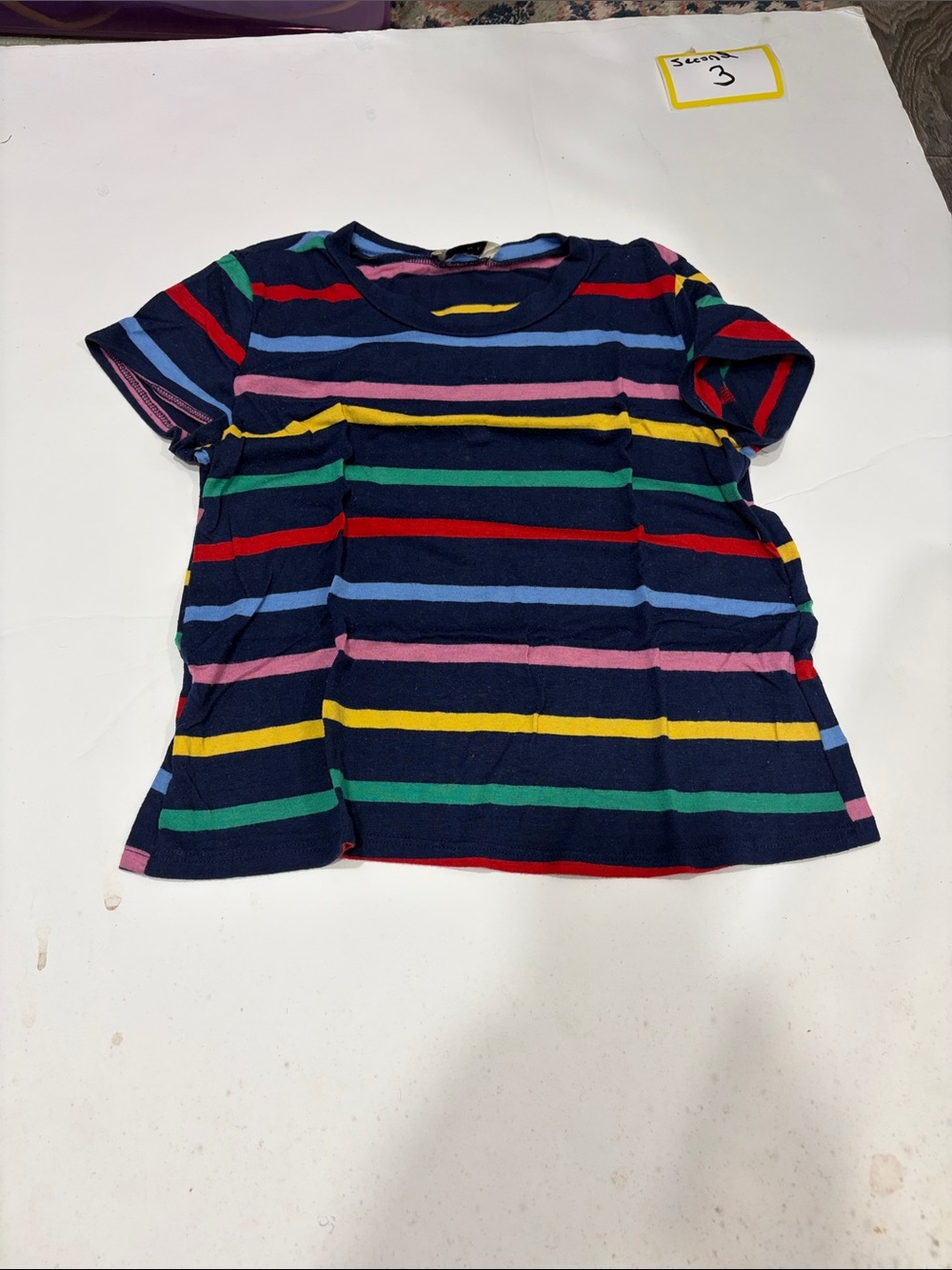 Girls' Navy Rainbow Stripe Short Sleeve Tee